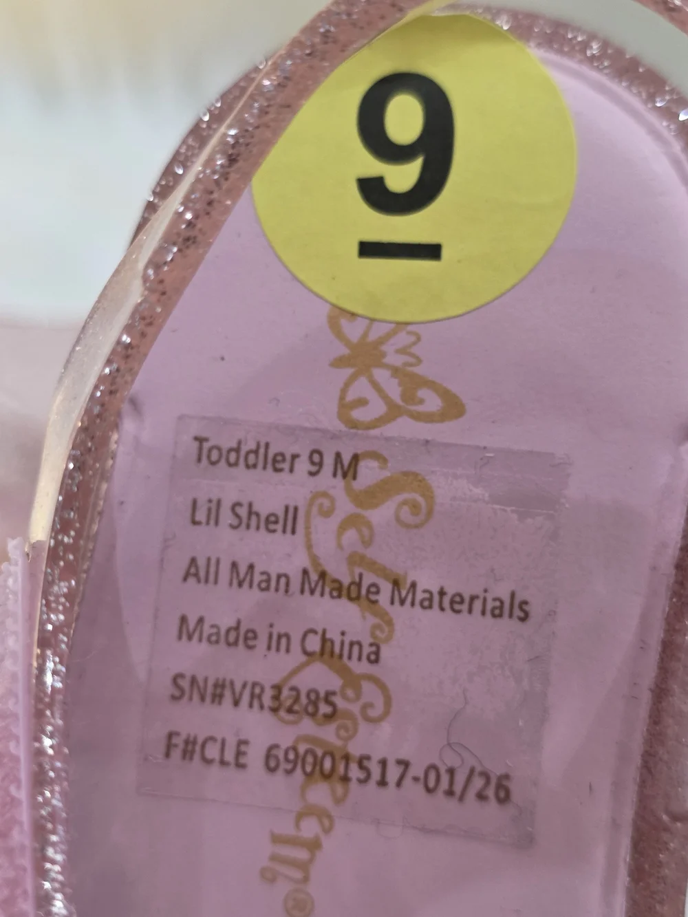 Self Esteem Glitter Pink Jelly Sandals with Shell Charm